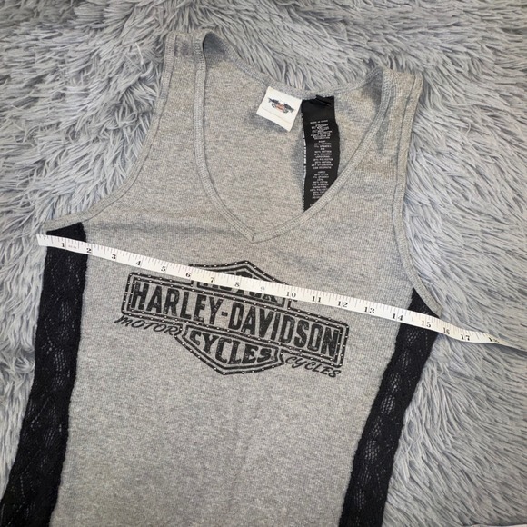 Harley Davidson Women's Large Gray Lace Side Trim‎ Ribbed V-Neck Tank Top Shirt - Picture 4 of 9